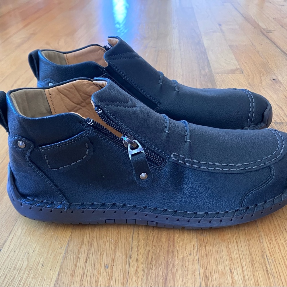 Men's Casual Black Zip-Front Leather Shoes